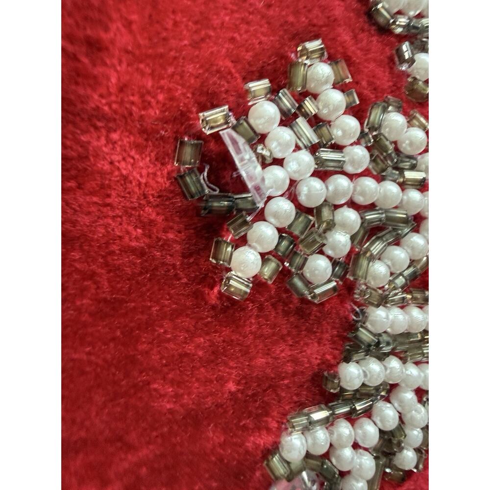 34th & Pine Red Velour Christmas Throw Pillow Crystal Beaded Snowflake 19” Zip - Picture 13 of 14